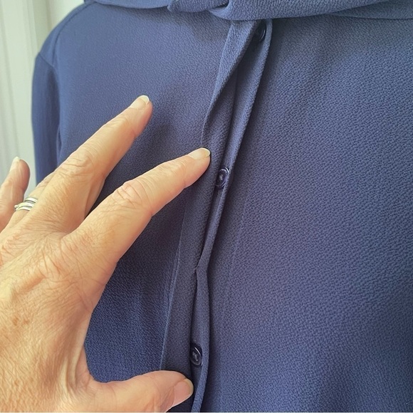 NWOT Michael Kors Navy Blue Tie Neck Blouse - Picture 9 of 13